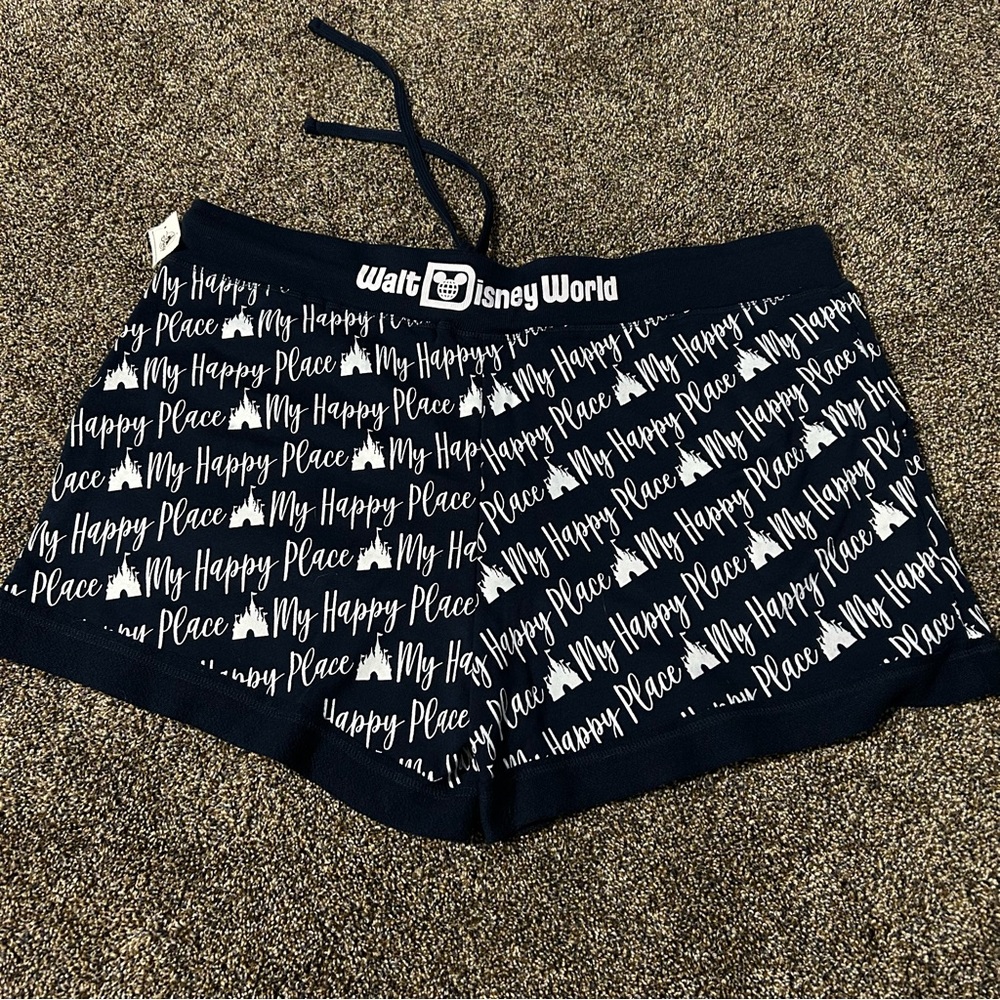 Walt Disney World NWT women’s 1X navy blue pajama shorts “my happy place” castle